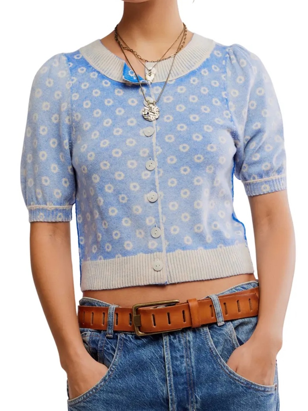 Free People isla puff sleeve crop wool & cashmere blend cardigan